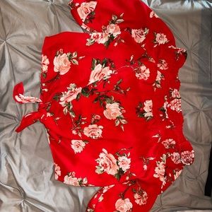 Floral crop top with tie